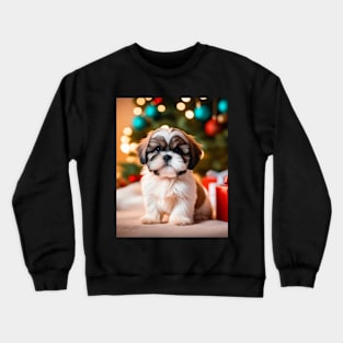 Shih Tzu Puppy with Christmas Gifts Crewneck Sweatshirt